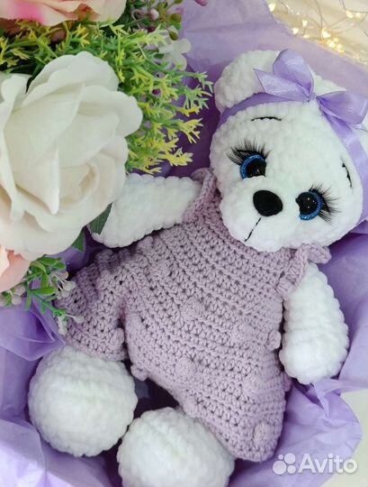 Вязаный мишка (плюшевая игрушка ручной работы)