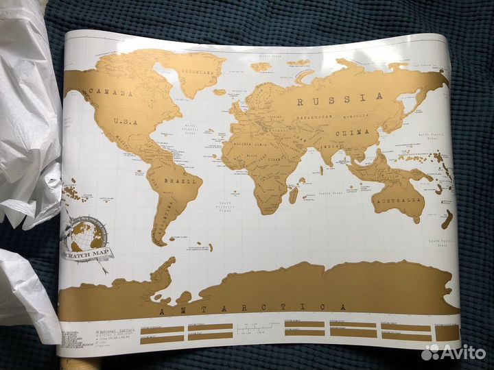 Скретч карта, на англ языке, золотая