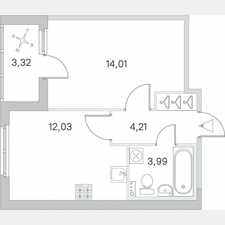 1-к. квартира, 35,9 м², 1/4 эт.