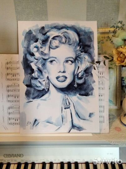 Картина Мерлин Монро А3 акварель Мэрилин Монро