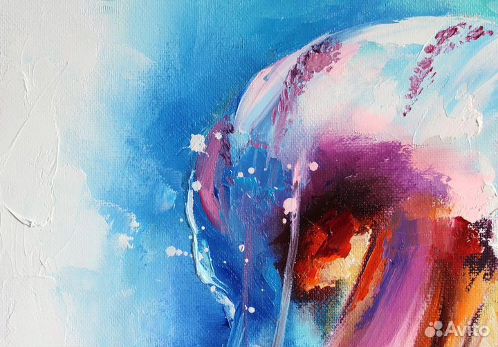 Картина маслом на холсте с медузой 40/30 см