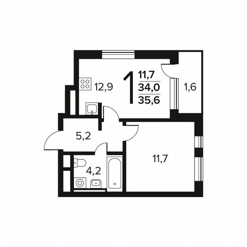 1-к. квартира, 35,6 м², 9/9 эт.