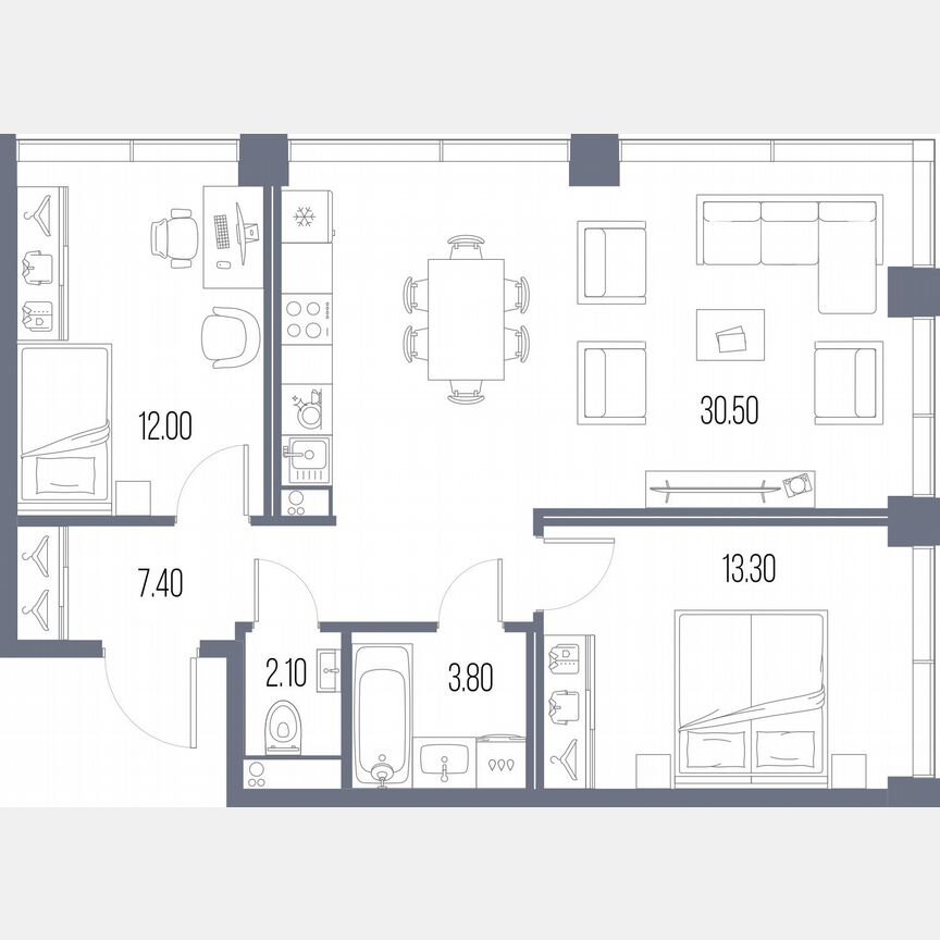 2-к. квартира, 69,1 м², 14/18 эт.