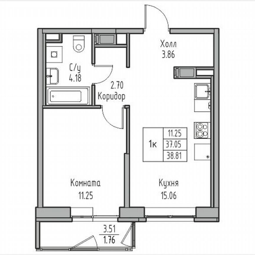 1-к. квартира, 38,8 м², 11/23 эт.