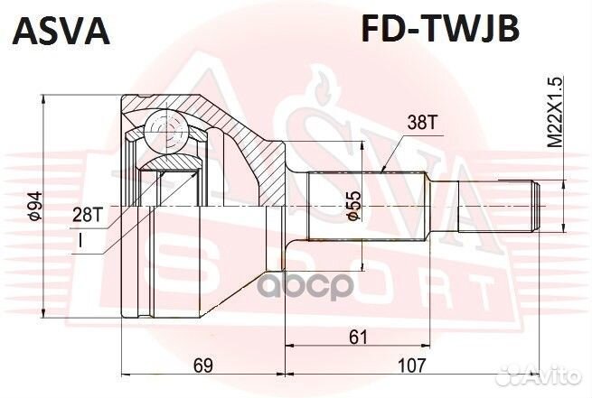 ШРУС наружный 28X55X38 FD-twjb asva