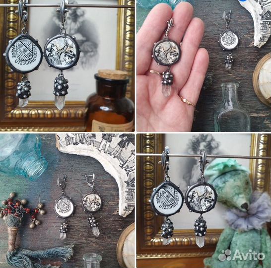 Серьги из антикварных осколков