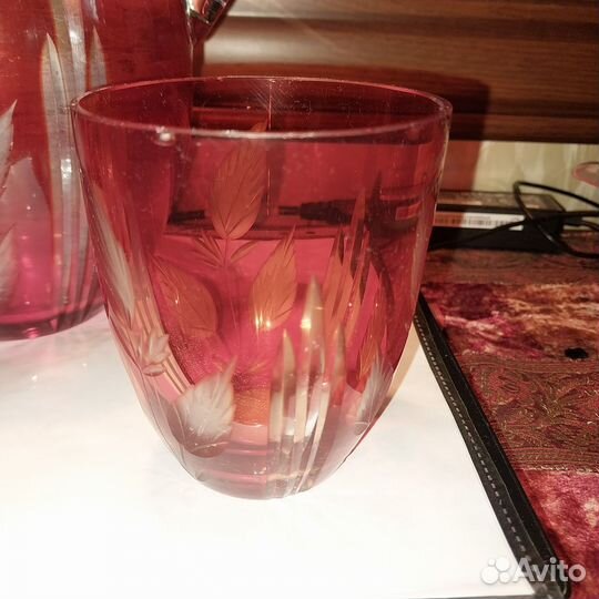 Кувшин и стаканы рубиновое стекло СССР, лимонница