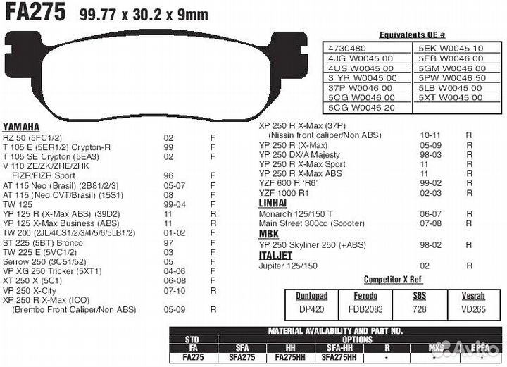 EBC FA275 Тормозные колодки органические