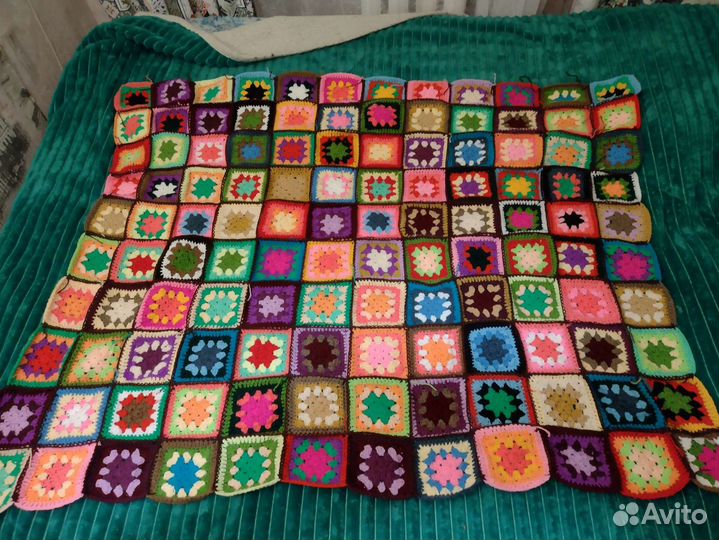 Вязаный плед, пэчворк ручная работа