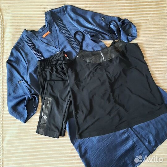 Комплект нарядный женский туника, легинсы и топ