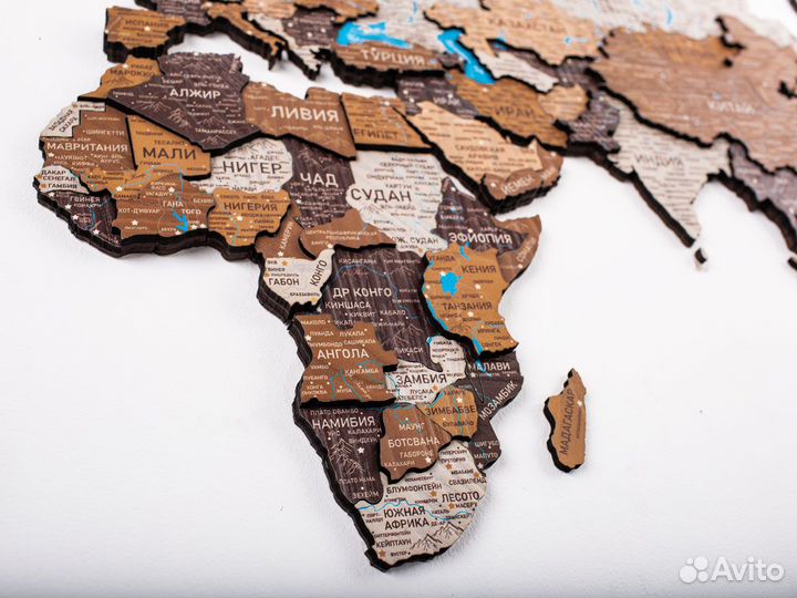 Деревянная карта мира 3D настенная, Брянск