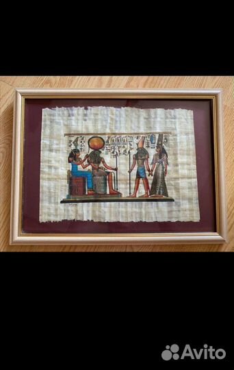 Папирус из Египта, в раме, со стеклом
