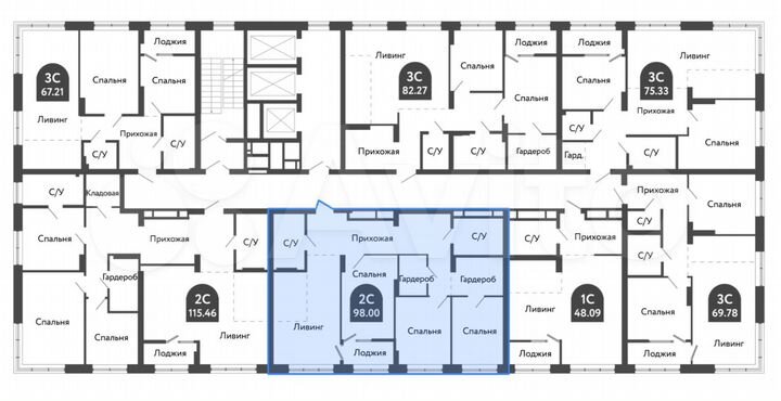 4-к. квартира, 98 м², 22/25 эт.