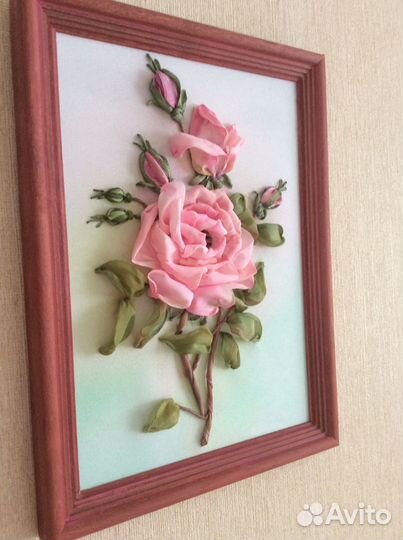 Картины вышитые лентами «Роза»