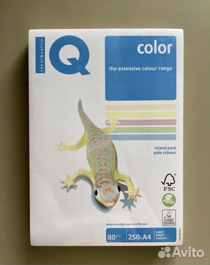 Бумага цветная микс IQ color A4, 250листов