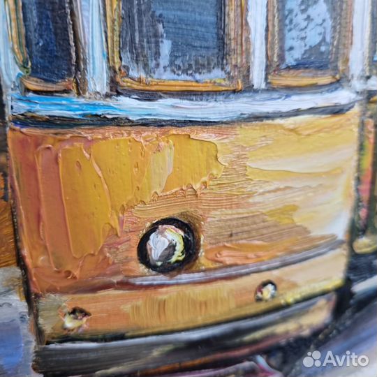 Португалия Лиссабон картина маслом с трамвайчиком