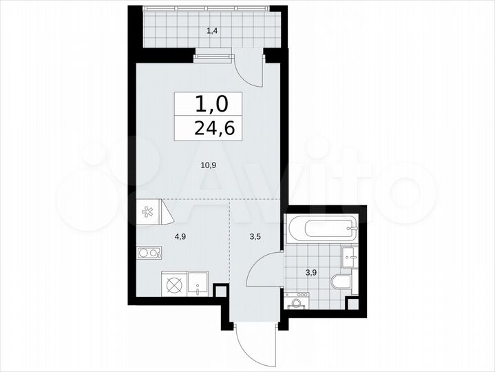 Квартира-студия, 24,6 м², 2/14 эт.