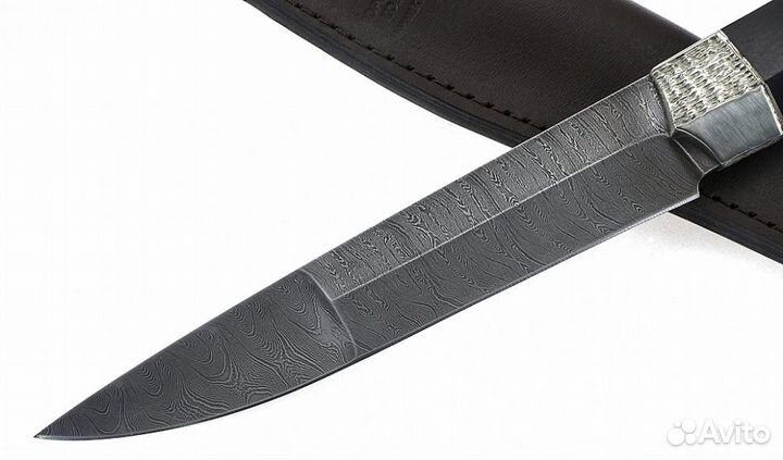 Нож Орел сталь дамаск рукоять черный граб мельхиор