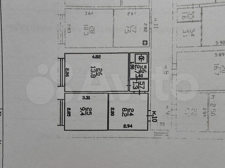 Комната 36 м² в 2-к., 2/3 эт.