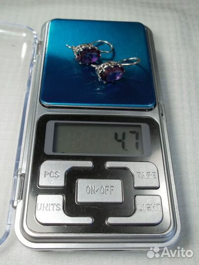 Серьги белое золото 583 винтаж СССР корунд аметист