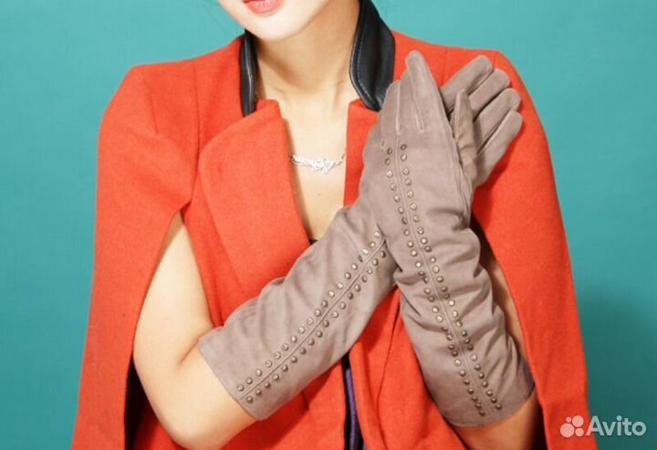 Перчатки длинные новые натуральная кожа (замша)