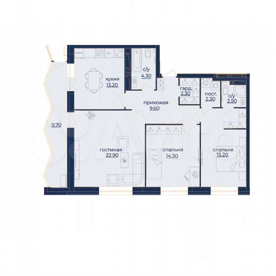 3-к. квартира, 89,5 м², 10/24 эт.