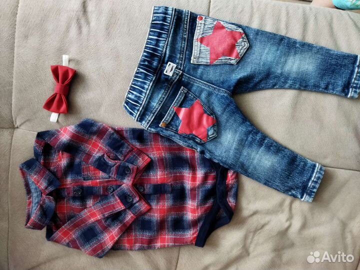 Комплект для малыша рубашка+джинсы+бабочка