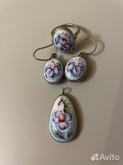 Финифть кольцо, серьги, подвеска