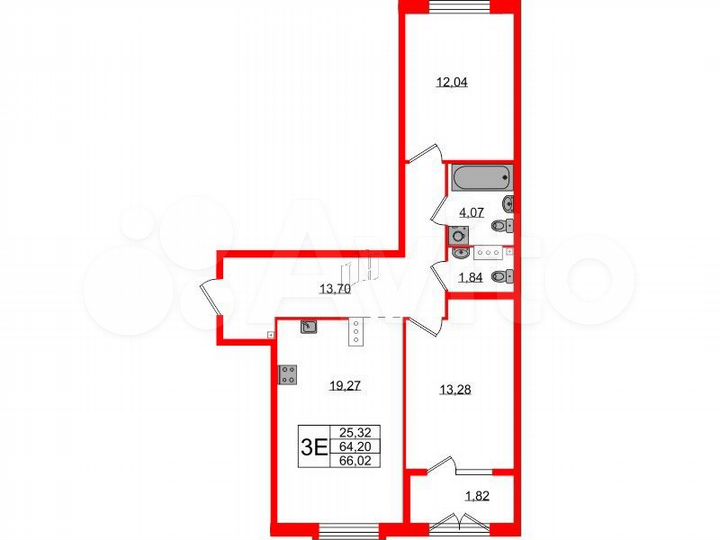 2-к. квартира, 66 м², 2/4 эт.