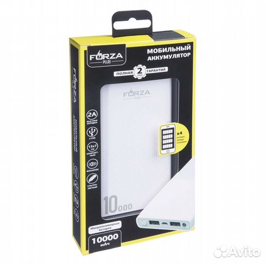 Аккумулятор мобильный forza 10000мАч, 2 USB, 2A, ф