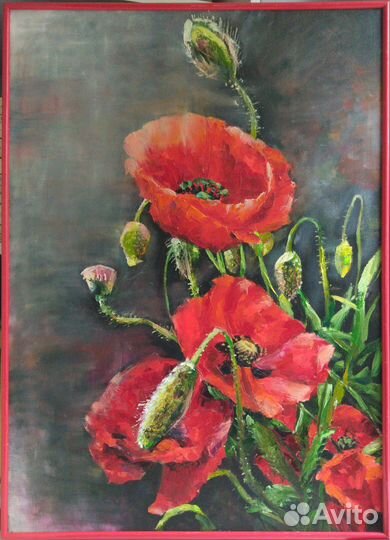 Картина маслом на холсте большая Маки Цветы
