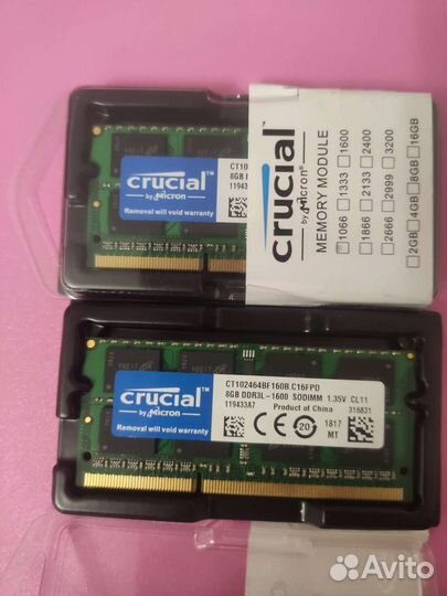 Озу новая 8гб ddr3L 1,35v 12800s 1600 sodimm новые