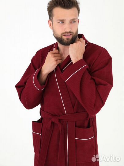 Халат вафельный шалька 52р бордовый(кирпич)