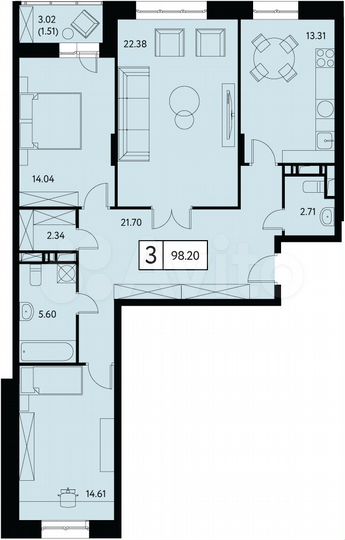 3-к. квартира, 98,2 м², 11/17 эт.