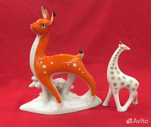 Статуэтки фарфоровые. Лань + жираф. СССР