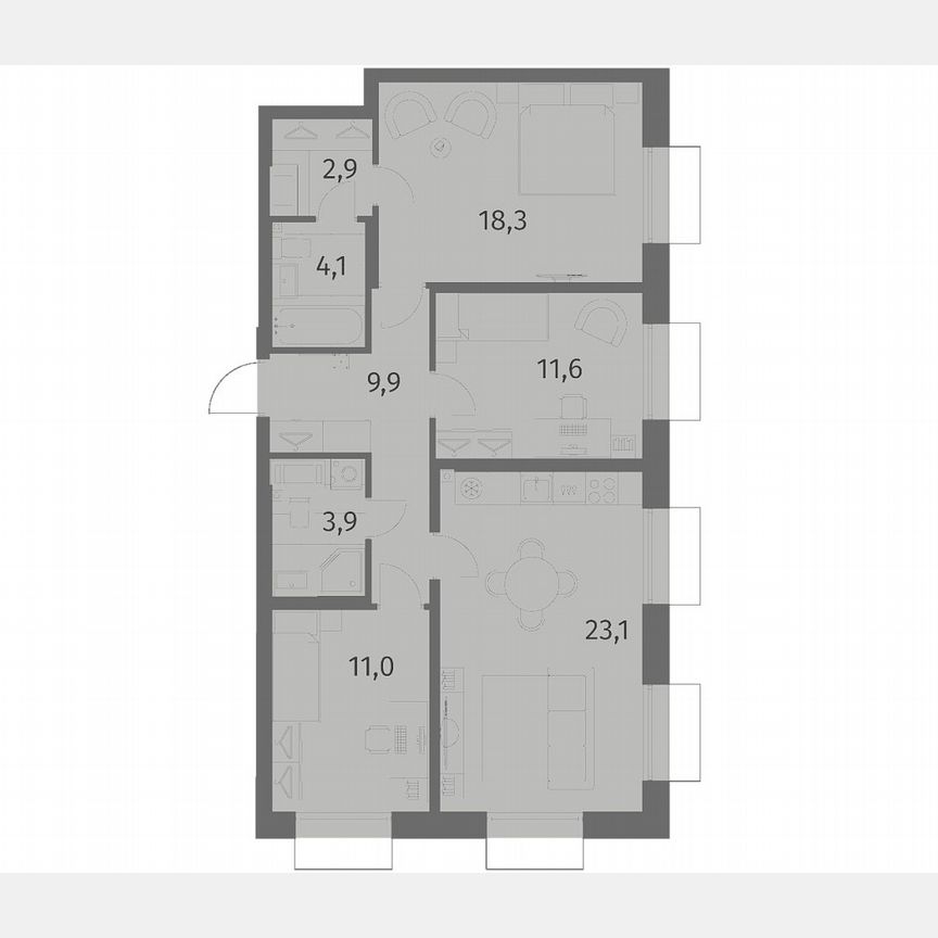 3-к. квартира, 84,8 м², 2/6 эт.