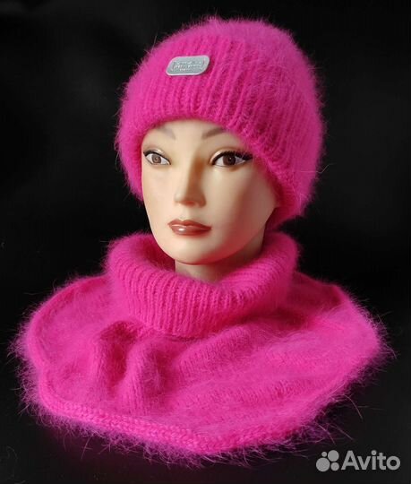 Мега теплая двойная шапка из ангоры и снуд-манишка