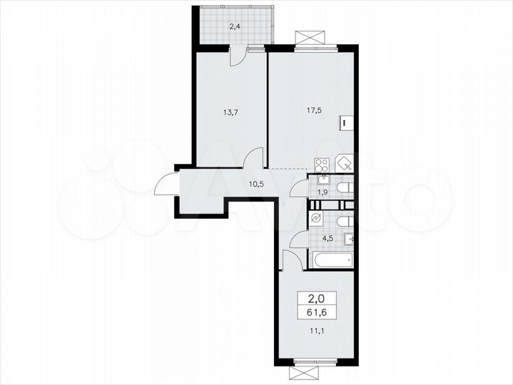 2-к. квартира, 61,6 м², 8/11 эт.