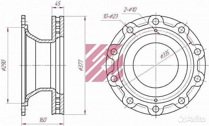 Диск тормозной бпв вентилируемый 377/290x45/160
