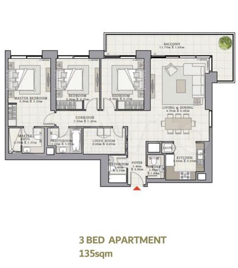 3-к. квартира, 154 м² (ОАЭ)