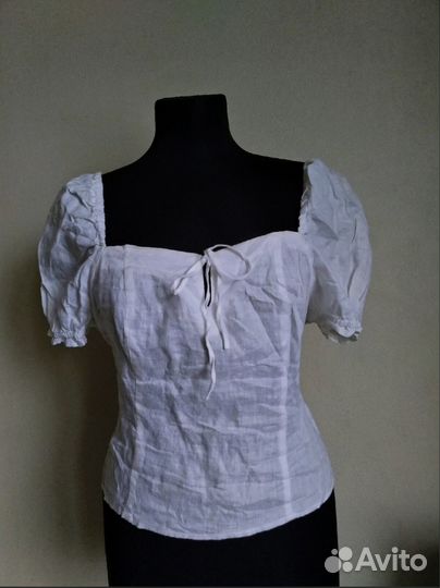 Льняной белый топ блузка h&m