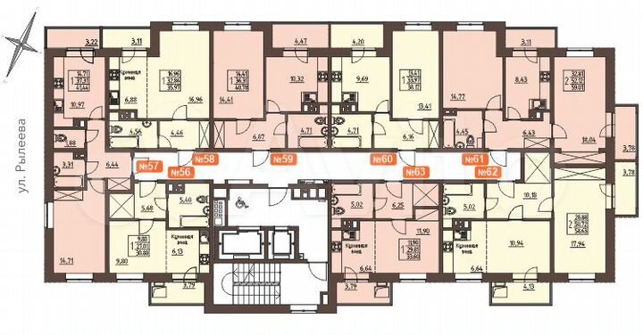 2-к. квартира, 58,6 м², 8/17 эт.