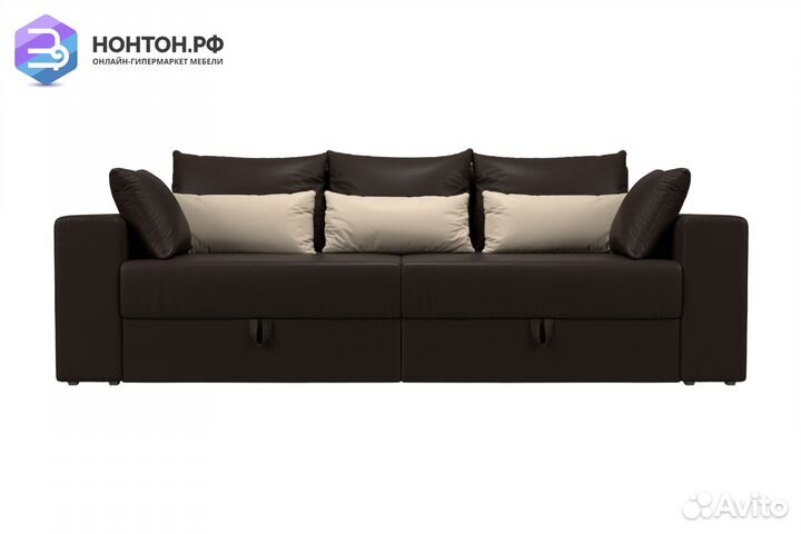 Диван еврокнижка Майами экокожа коричневая / бежев