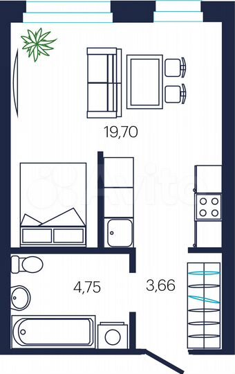 Квартира-студия, 28,1 м², 3/19 эт.