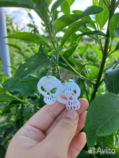 Серьги Череп вязанные готика