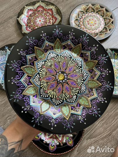 Тарелка декоративная блюдо ручная роспись мандала