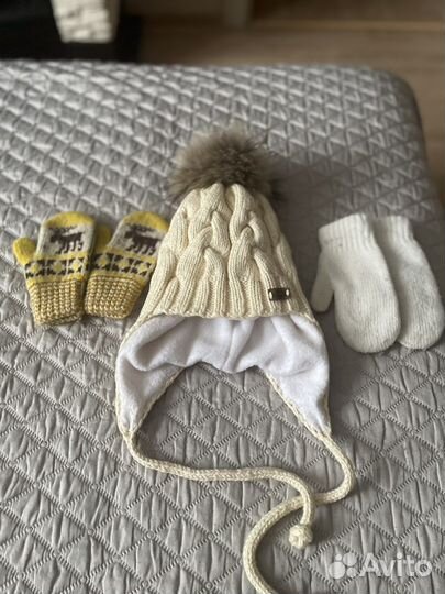 Детская Шапка с натуральным помпоном