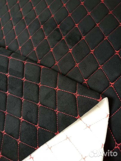 Велюр стёганый ромб красный на поролоне 5мм