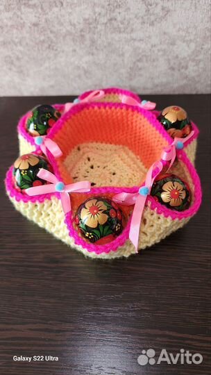 Корзинка вязанная, пасхальная, для яичек