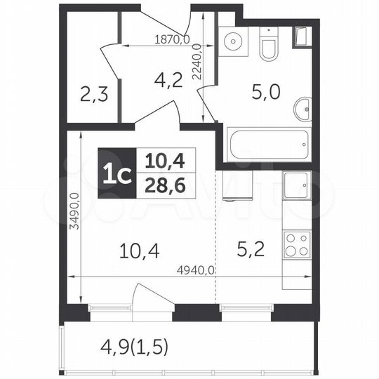 Квартира-студия, 28,6 м², 16/21 эт.